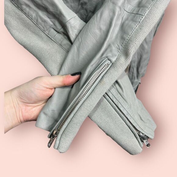 Nordstrom Trouve Leather Moto Biker Jacket Light Gray Sz XS - Picture 4 of 5